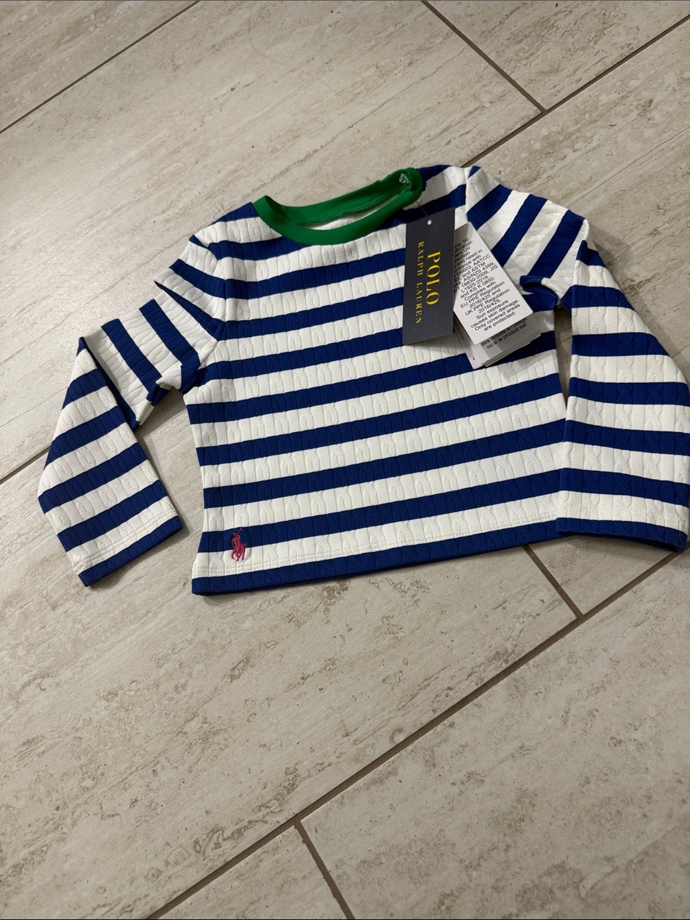 Polo by Ralph Lauren girls Navy & White Striped Long Sleeve Shirt